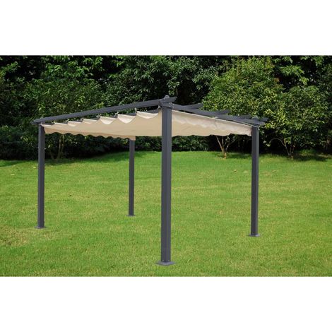 Pergola da Giardino 3x4 m in Alluminio Nero con Tetto Scorrevole Ecru - Domo Mea