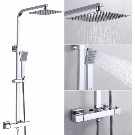 AICA Thermostatic Exposed Bathroom Shower Mixer Twin Head Large Bar Set Square Valve
