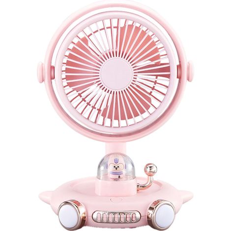 Petit ventilateur de bureau avec lumière, rechargeable par USB, silencieux, à vitesse et angle réglables, portable et doté d'une veilleuse pour la maison (rose). (1/5)