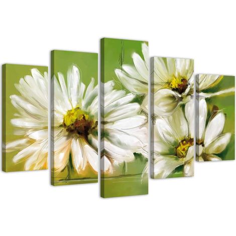 Quadri Quadro 5 pezzi Stampa su tela Margherite bianche fiori - 200x100 (1/5)