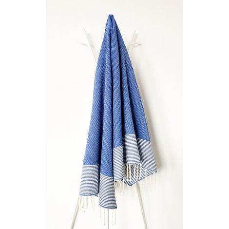 Fouta 100x200 Lilane bleu royal - 100% coton - finition franges