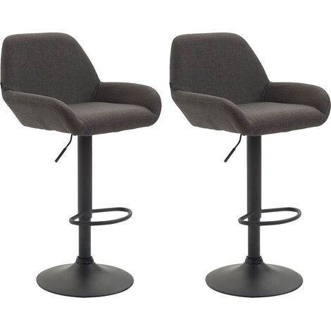 Conjunto de 2 taburetes de bar modernos y cómodos en tela gris oscuro patas trompeta en metal negro TDB10227