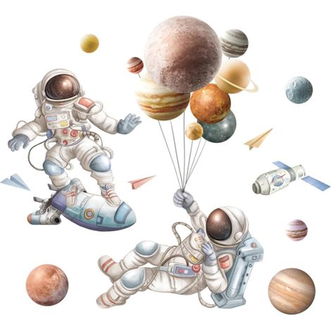 Stickers Muraux Astronautes en PVC pour Salon et Chambre d'Enfants, Motifs Clairs et Colorés, Décoration Amovible et Durable (1/5)