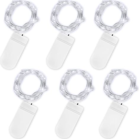 Battery Operated String Lights, 6 Piece Set Fairy String Lights 2m 20 LEDs Waterproof Copper String Lights for Birthday, Party, Wedding, Christmas, Lawn Decoration (Cool White) [Energy Class A] (1/5)