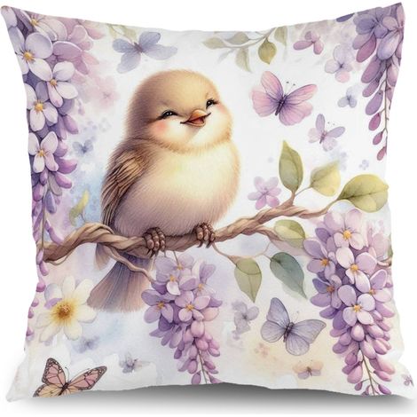 Housse de coussin floral bleu rose jaune, décoration maison rustique ,45×45cm (1/5)