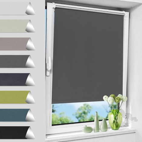Allesin Store Enrouleur Occultant Thermique sans Perçage, Rideau Opaque Isolant, Montage Simple pour Fenêtre ou Porte, Largeur du Tissu 80 cm, 80l x 220L cm, Gris Foncé