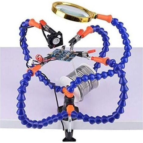 Station de soudage « troisième main » avec 5 bras flexibles de 30 cm et loupe 3X – idéale pour électronique, bijouterie & bricolage