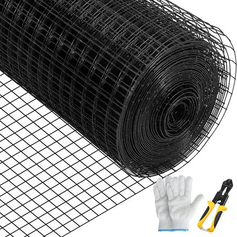 Grillage métallique 91x1524 cm treillis en acier galvanisé enduit de vinyle calibre 16 maille avec pince coupante et paire de gants tissu pour clôtures de jardin, enclos d'animaux de compagnie (1/5)