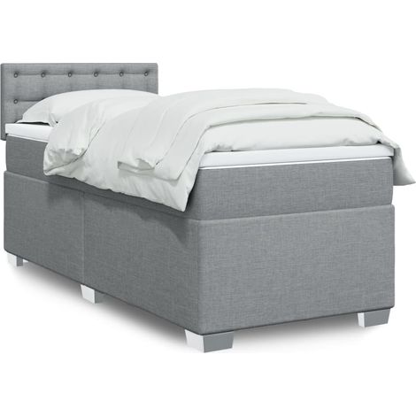 Cama box spring con colchón tela gris claro 90x190 cm