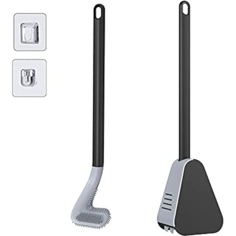 Golf Toilettenbürste mit Halter und Toilettenbürste, Silikon-Toilettenbürste mit langem Griff (Schwarz) (1/4)