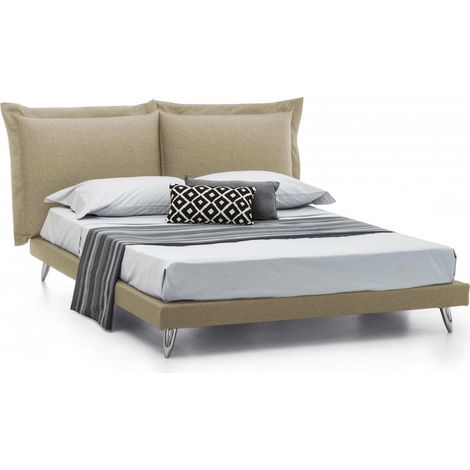 Talamo Italia Letto matrimoniale Ludovica, Letto fisso in tessuto con piedini, 100% Made in Italy, adatto per materasso 160x190 cm, Beige, con imballo rinforzato