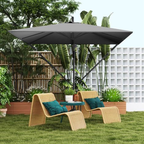 2,5 x 2,5 m großer, freitragender Gartenschirm mit Kurbel, neigbar und drehbar, mit Schutzhülle, Grau
