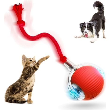 2026 Balles interactives pour chat domestique, activées par le mouvement, mouvement de roulement automatique intelligent à 360 °, pour chatons ennuyeux, rouge (1/5)