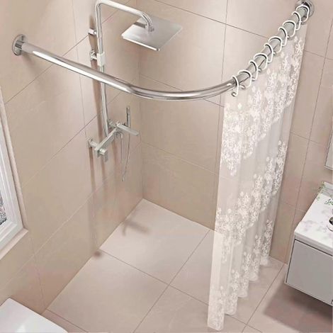 Barre de rideau de douche sans perçage, réglable en forme de L, en acier inoxydable, 75-95 cm, pour salle de bain ou dressing, couleur argent. (1/5)