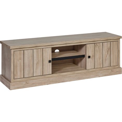 Meuble TV 2 portes 2 niches aspect bois finition Beach Oak - ROLYA
