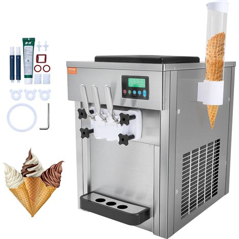 Machine à Crème Glacée Commerciale 20 L/h 1800 W 3 Saveurs, Trémie 2x4 L, Pré-Réfrigération, Nettoyage Automatique, pour Yaourt Café Snack-Bar Restaurant Supermarché (1/5)
