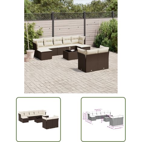 vidaXL 10-tlg. Garten-Sofagarnitur mit Kissen Braun Poly Rattan
