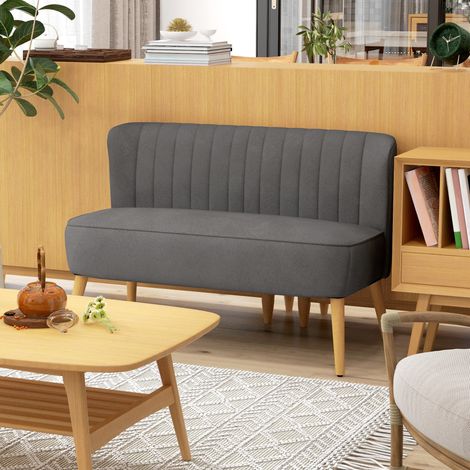 HOMCOM Sofa 2 Sitzer Couch, Kleine Loveseat mit Samt-Optik Modern Polstersofa für Wohnzimmer, Schlafzimmer, kleinen Raum, Dunkelgrau 117 x 56,5 x 77 cm