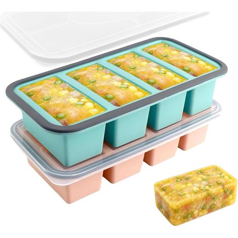 Vassoi in silicone per congelatore con coperchio - Cubetti per zuppa da 1 tazza - Preparazione di zuppe e salse - Facili da sformare - Stampo in silicone senza BPA - Set da 2 pezzi (1/5)