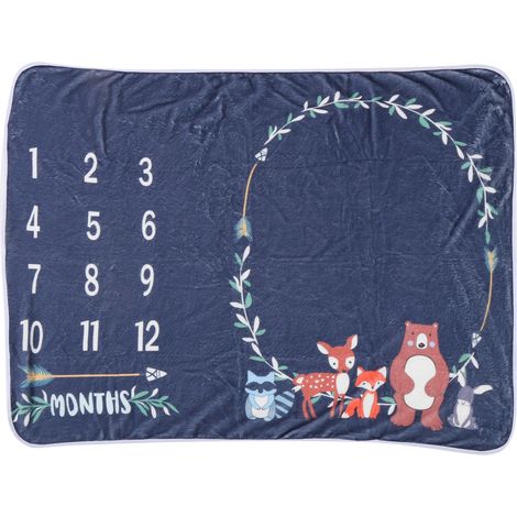 Couverture d'étape mensuelle pour bébé avec motif d'animaux de dessin animé, en flanelle, fond photo, motif animal (1/5)