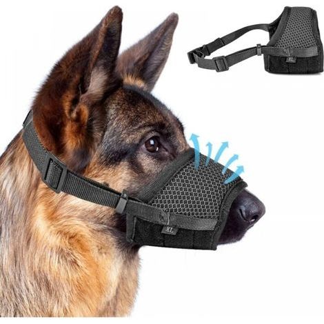 Muselière réglable anti-aboiement pour chiens – Tissu en maille respirante – Ajustable pour grands, moyens et petits chiens – Noir (1/5)