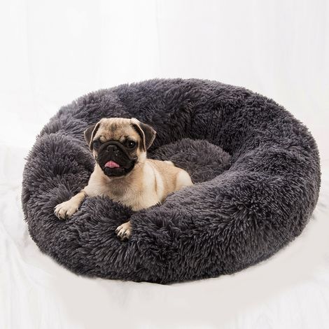 60 cm, Dunkelgraues, langes Plüsch-Hundekissen, rundes Haustierbett, Katzenkissen