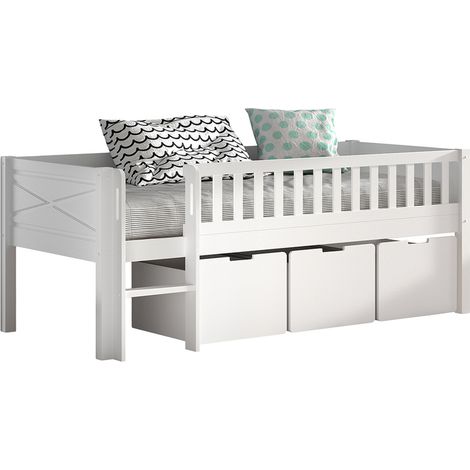 Lettino a mezza altezza 90x200 rete a doghe e 3 cassetti inclusi Vipack Scott Bianco