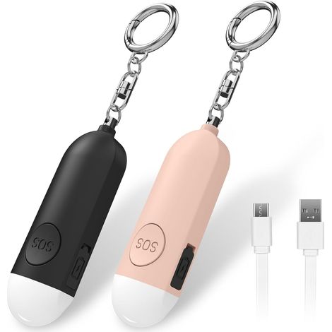 2 Sirène Personnelle Alarme Safesound Sirène de Sécurité Personnelle Rechargeable Sirène 130DB Alarme de Sécurité de Panique avec Lumière LED Porte-clés d'auto-défense (1/5)