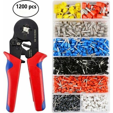 Pince à Sertir Cosses Électriques avec 1200 Bornes Cosse Isolées à Sertir de 0.25mm² à 10mm² Outil de Sertissage de Fil Kit Autoréglable Embouts de Câblage Electricien Professionnel（1 pcs）