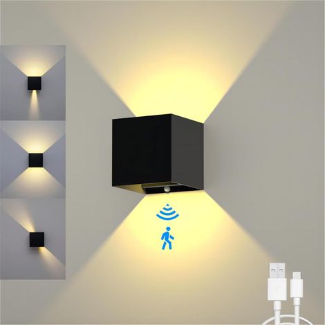 Lumière murale à détecteur de mouvement pour intérieur, applique sans fil rechargeable 4200mAh, LED magnétique économique pour couloir escalier terrasse, noir (1/5)