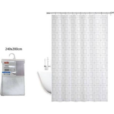 Trade Shop - Cortina De Ducha Antimoho Impermeable 240 X 200 Cm Con Anillas De Baño Cuadradas 59390 -