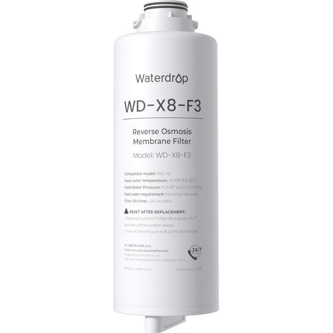 Waterdrop WD-X8-F3 Filtre, Remplacement Uniquement pour Système d'Osmose Inverse WD-X8 800 GPD, Durée de Vie de 24-Mois, Réduit Les PFAS (1/5)