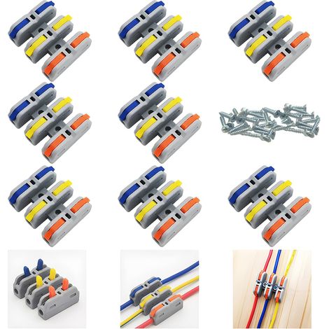 8 Piece SCH-3 Connector Terminal, Mini Electrical Connector, Wire Connector with Lever, Quick Connector Electric Comes with Mounting Screws (Multicolour Lever) (1/5)