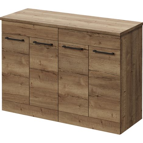 Napoli 460 Tobacco Oak 1200mm 4 Door Vanity Unit for Countertop Basins - 1200mm - Matt Black 160mm Handle