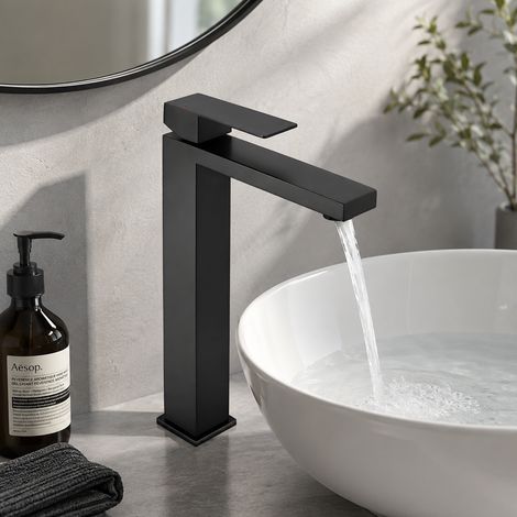 Oraymin – Robinet Salle de Bain Haut Noir Mat - Mitigeur Lavabo Design en Inox 304 pour Vasque à Poser - Anti-corrosion et Installation Rapide