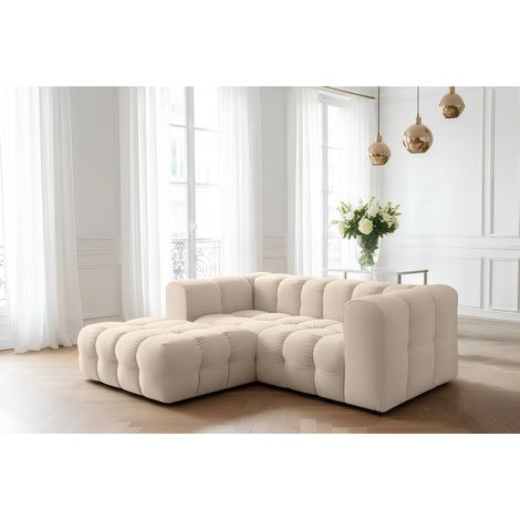 Ecksofa Designersofa SOLVIE XS in Stoff Tiffani Beige Ottomane Links