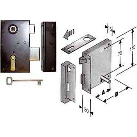 2PZ SERRATURA DA APPLICARE PER CANTINE 185 - entrata mm.45 lunghezza mm.70 DX