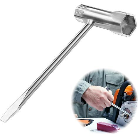Clé à bougie - Clé mixte - Clé en T - 13 mm x 19 mm - Clé à bougie - Tondeuse à gazon + tournevis rainuré - Accessoires pour tronçonneuse - Clé à bougie pour la plupart des types de (1/5)