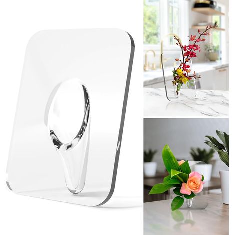 Einzigartige Blumenvase mit Fotorahmen – 20 x 15 cm große, transparente Acrylvase für eine einzelne Blume – ideal als Tischdekoration (1/3)