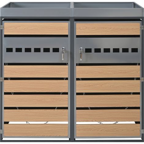 Armario doble para cubos de basura con jardinera, acero galvanizado, 132 x 80 x 124,5 cm (1/5)