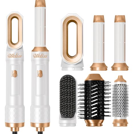Hairstyler & Haartrockner Bürsten 6 in 1, Pro Haartrockner mit Föhn, Air Curler, Glättungsbürste, Thermobürste, Heizbürste für Damen voluminös, glatt, lockig (Weiß)