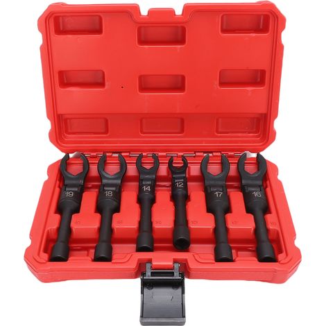 Jeu de 6 clés de ligne pied de corbeau, 12 14 16 17 18 19mm, entraînement 3/8 pouces, longue tête flexible, douille pied de biche pour conduites hydrauliques de frein à carburant (1/5)