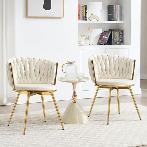 WOLTU  2x Poltrona Salotto Girevole Poltroncina Imbottita Moderna, Sedia da Scrivania per Ufficio, Velluto, Beige