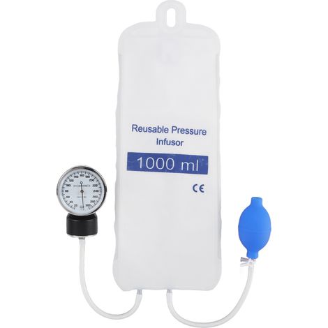 Sac de perfusion sous pression 1000ml pour perfusion rapide de sang et liquides, avec manomètre indicateur, usage soins intensifs et monitorage. (1/5)