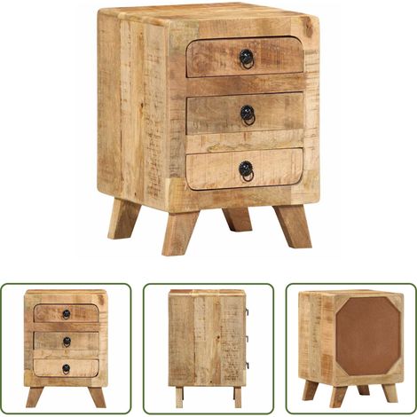 Bois de manguier -  Table de chevet 37x32x50 cm bois de manguier massif brut (1/5)