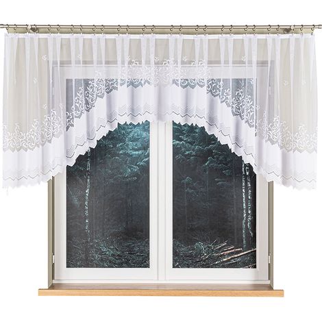 Rideau prêt à poser Genowefa avec ourlet découpé, jacquard, blanc, orné, 400 x 100 cm (1/5)