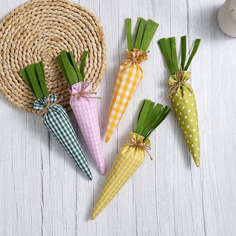Carotte En Tissu - 24 x 4 cm - Décoration De Pâques - Rustique Fermière - Lot De 5 (1/5)