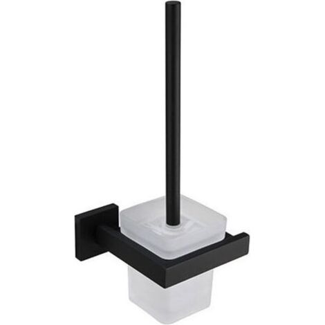 Soporte para escobilla de baño y base de cristal, escobilla de baño de pared de acero inoxidable 304 con acabado negro satinado para baño (escobilla incluida) -Crezuo