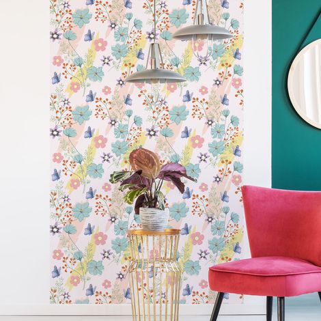 Papier peint intissé pré-encollé - FLEURS BLEUES - 1 rouleau de 300x60cm (1/5)