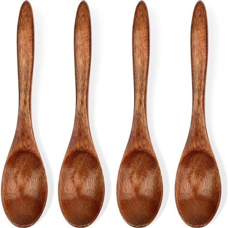 Lot de 4 petites cuillères en bois 15 cm, mini cuillères de service en bois pour café, thé, condiments (1/5)
